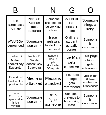 Last 2020 Students Council Bingo Card