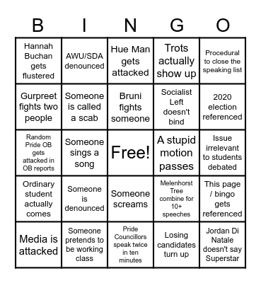 Last 2020 Students Council Bingo! Bingo Card