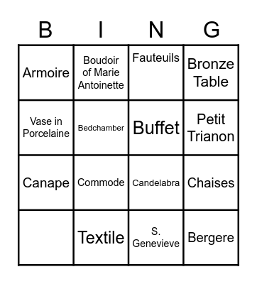 Louis XVI and French Provincial Bingo Card