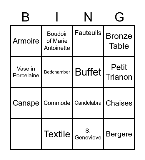 Louis XVI and French Provincial Bingo Card