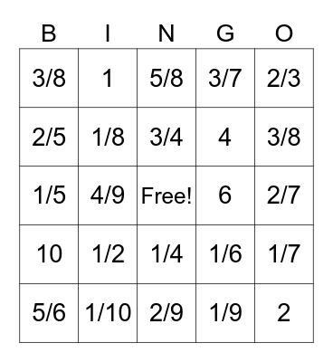 ADDING FRACTIONS Bingo Card