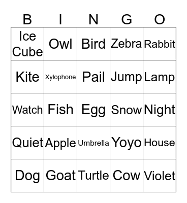 Alphabet Bingo Card