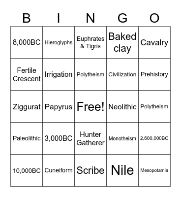Ancient Civilizations Bingo Card