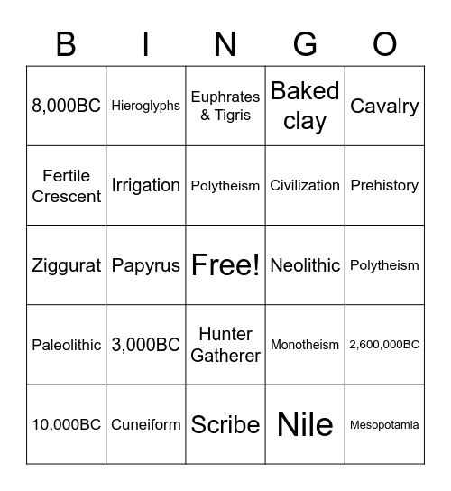 Ancient Civilizations Bingo Card