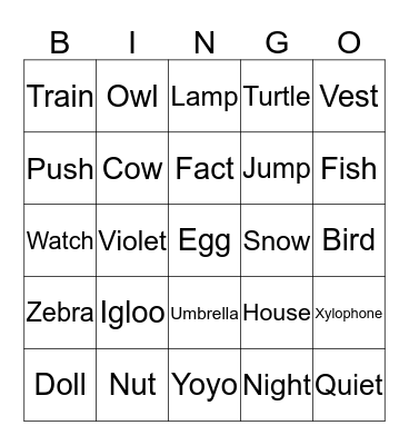 Alphabet Bingo Card