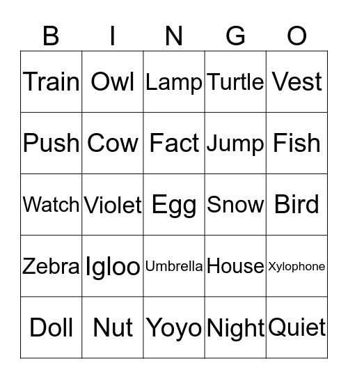 Alphabet Bingo Card