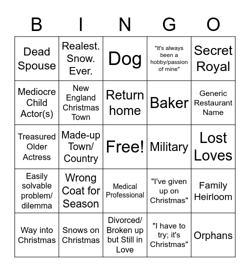 Christmas Movie Bingo Card