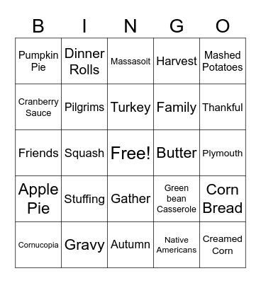 Thanksgiving Bingo Card