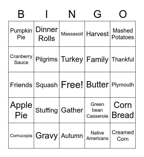 Thanksgiving Bingo Card