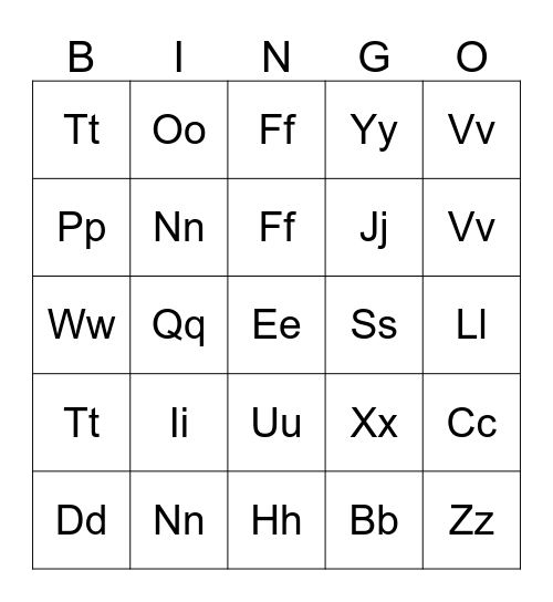 Alphabet Bingo Card