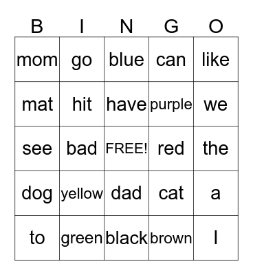 Kindergarten Fun Bingo Card