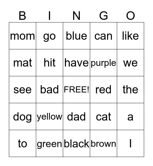 Kindergarten Fun Bingo Card