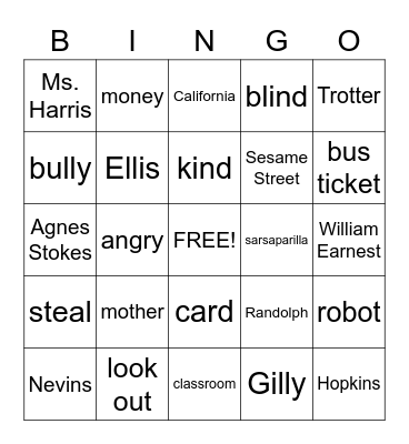 The Great Gilly Hopkins Bingo Card