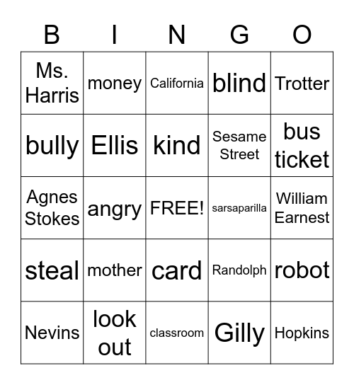 The Great Gilly Hopkins Bingo Card