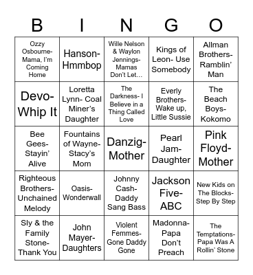 Total-Quiz.com Presents Radio Bingo: Family Ties Bingo Card