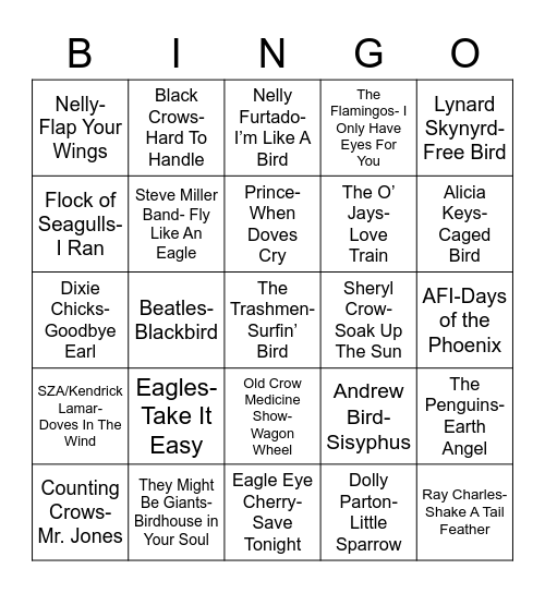 Total-Quiz.com Presents Radio Bingo: For The Birds Bingo Card