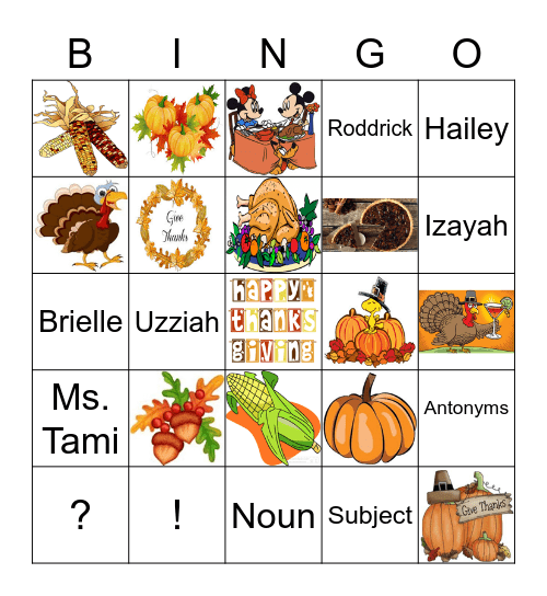 THANKSGIVING Bingo Card