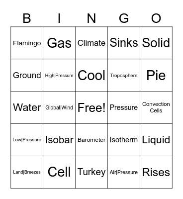 Air Pressure Bingo Card
