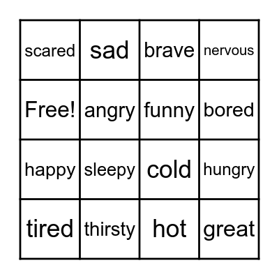 Adjective Bingo Card