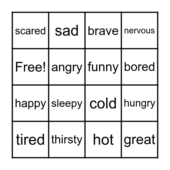 Adjective Bingo Card