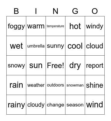 Weather Bingo Card