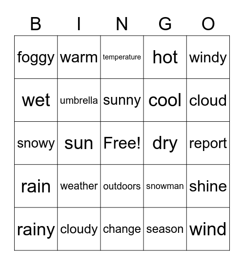Weather Bingo Card