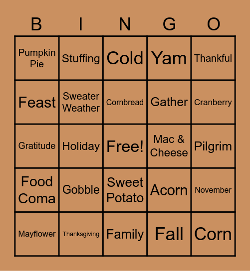 SGA Thanksgiving Bingo! Bingo Card