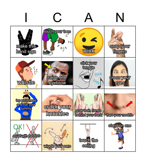 "Can you...?" "Yes, I can!" "Prove it!" (Abilities) Bingo Card