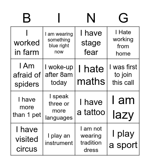 Untitled Bingo Card