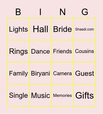 The one where Nauras gets Married Bingo Card