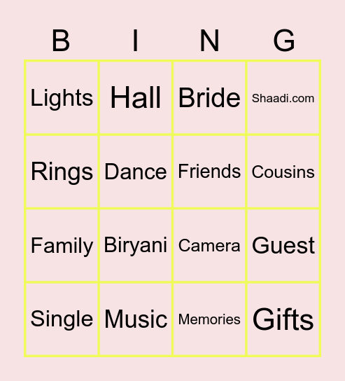 The one where Nauras gets Married Bingo Card