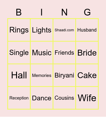 The one where Nauras gets Married Bingo Card