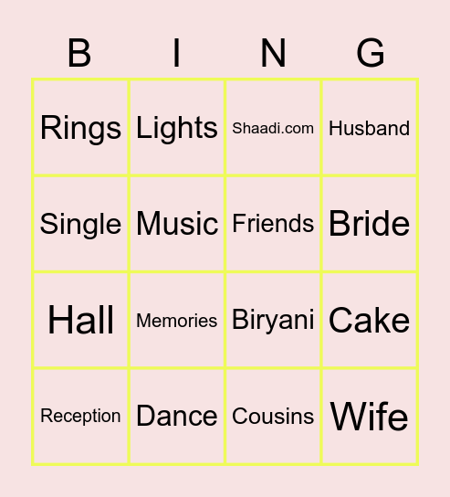 The one where Nauras gets Married Bingo Card