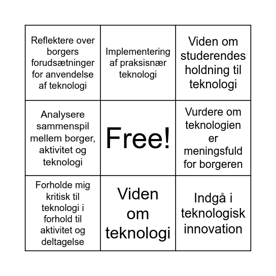 Teknologi i teori og praksis - take away Bingo Card