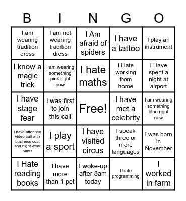 Untitled Bingo Card