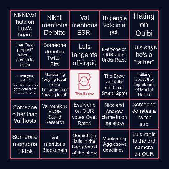 TheBrew.TV Bingo Card