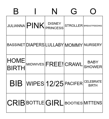 BABY SHOWER BINGO Card