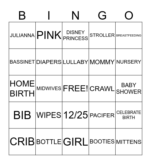 BABY SHOWER BINGO Card