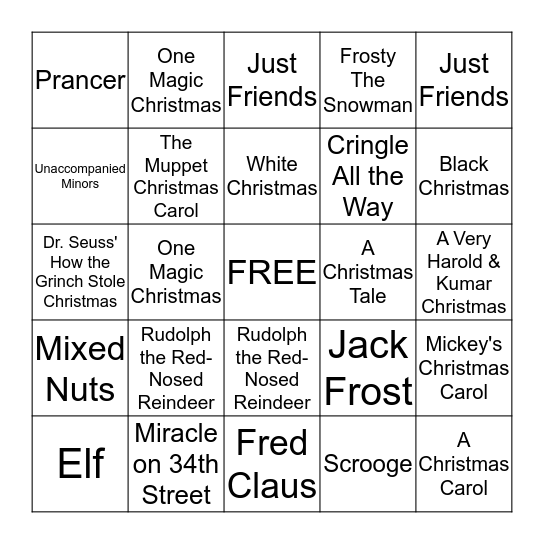 Christmas Movies Bingo Card