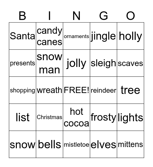 Chrismas Bingo Card