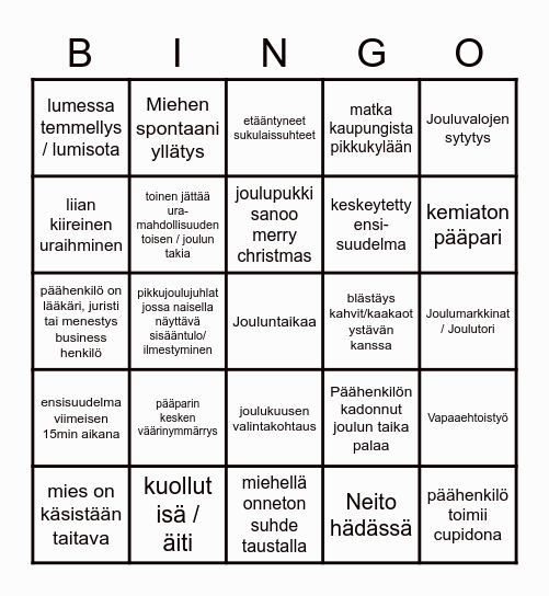 J & J Joululeffabingo Card