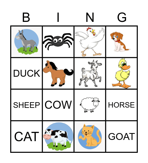 On the Farm Bingo Card