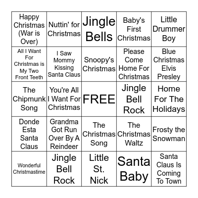 Christmas Songs Bingo Card