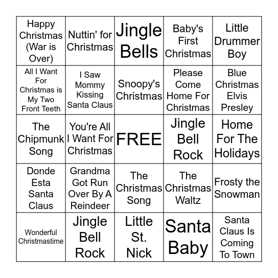 Christmas Songs Bingo Card