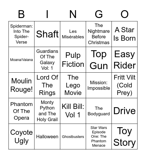 Music Bingo Sountracks Round 2! Bingo Card
