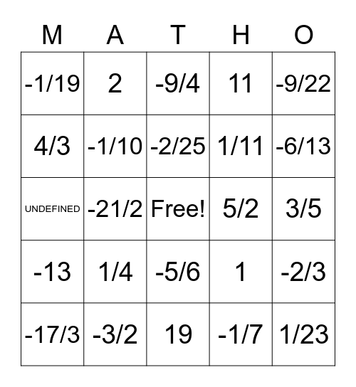 OPPOSITE RECIPROCALS Bingo Card