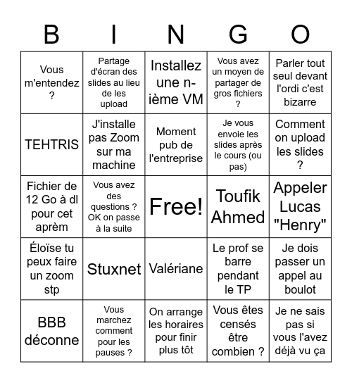 Bingo RSR Bingo Card