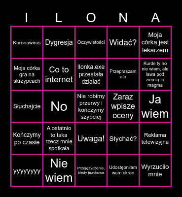 We love Ilonka Bingo Card