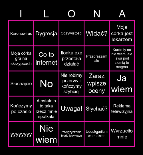 We love Ilonka Bingo Card