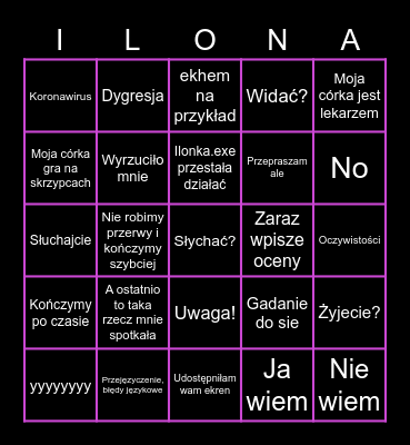 We Love Ilonka Bingo Card